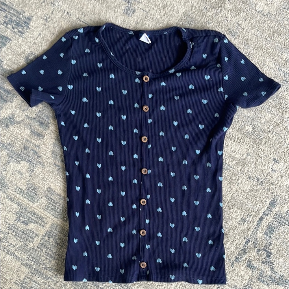 Navy Blue Heart Pattern Kids Shirt
